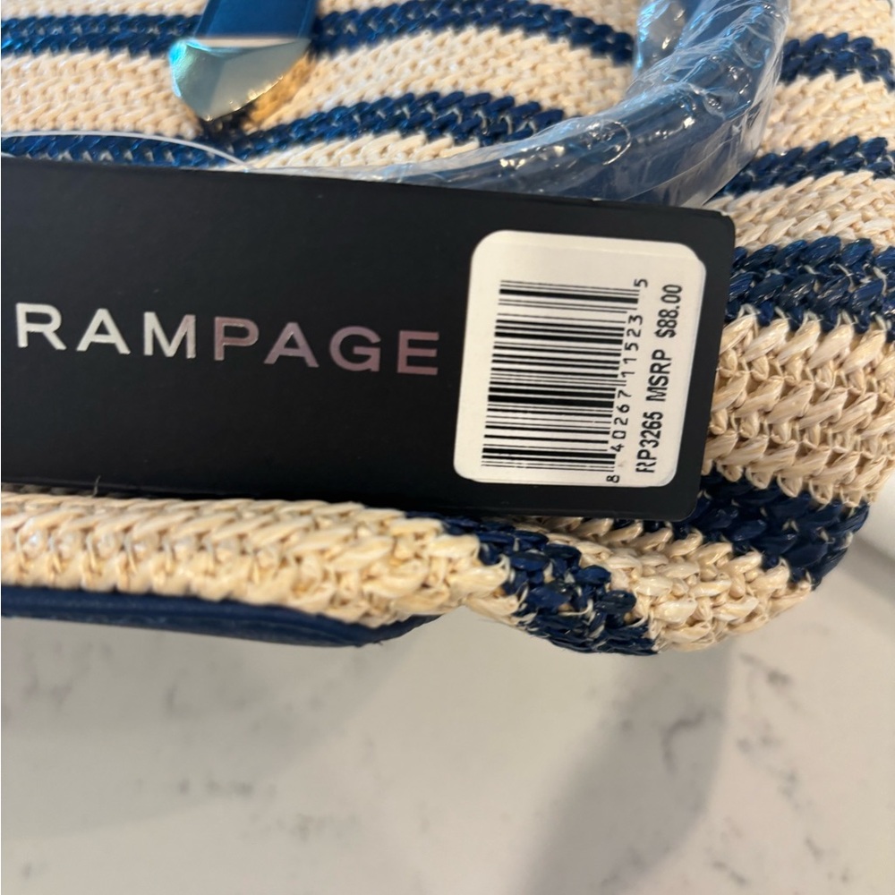Rampage Navy and Cream Striped Straw Tote - Picture 4 of 4